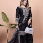 Pakistani Black Colour Sharara Suit Set​