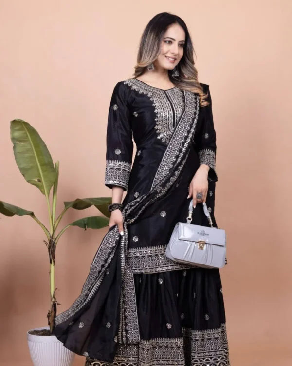 Pakistani Black Colour Sharara Suit Set​