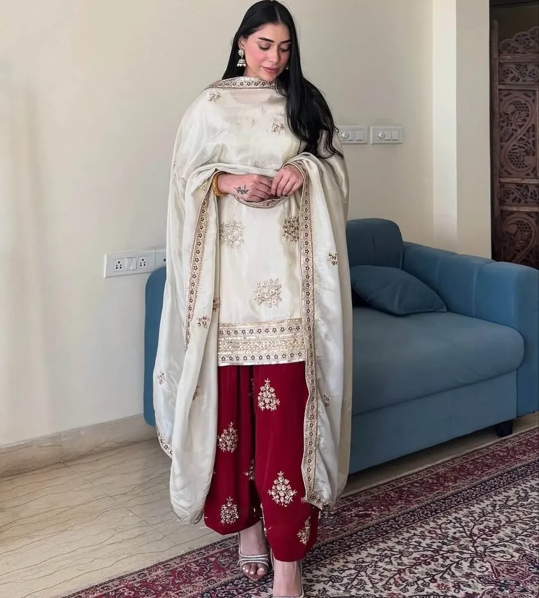 Party Wear Red And White Suit For Women​