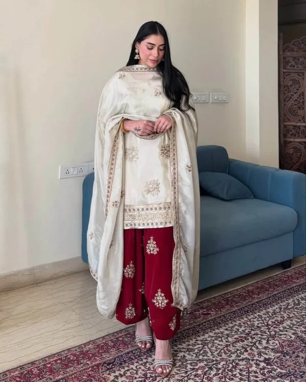 Party Wear Red And White Suit For Women​