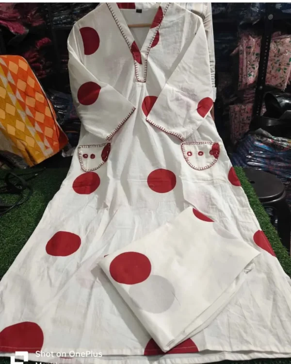 White Red Polka Dot Kurti Pant Set