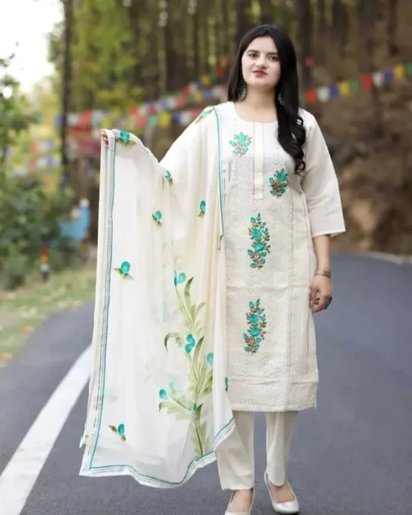 White Chikankari Shiffli Suit Set​