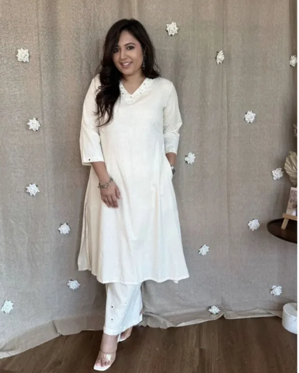 Office Wear White Kurti With Pant Set