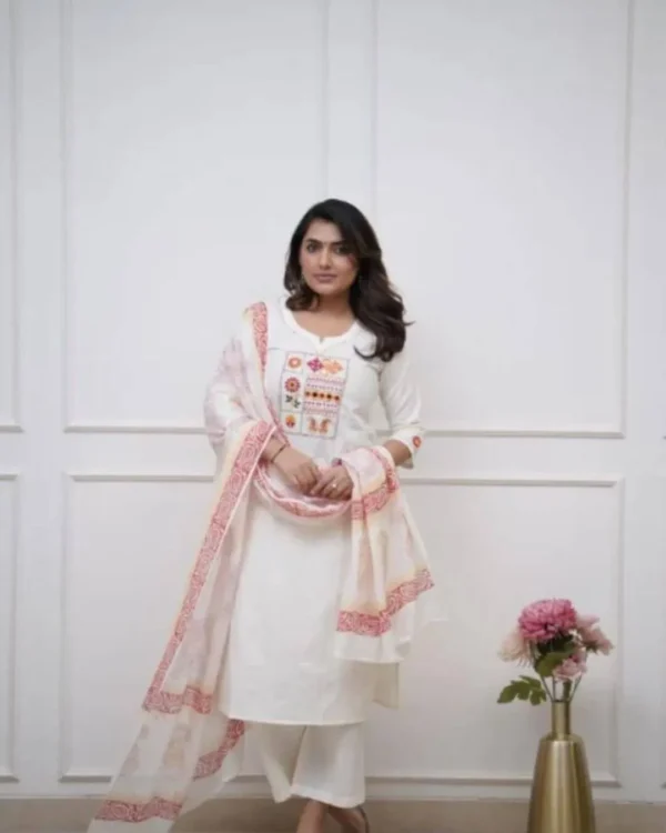 Cotton Kurti White Color With Pant Dupatta​