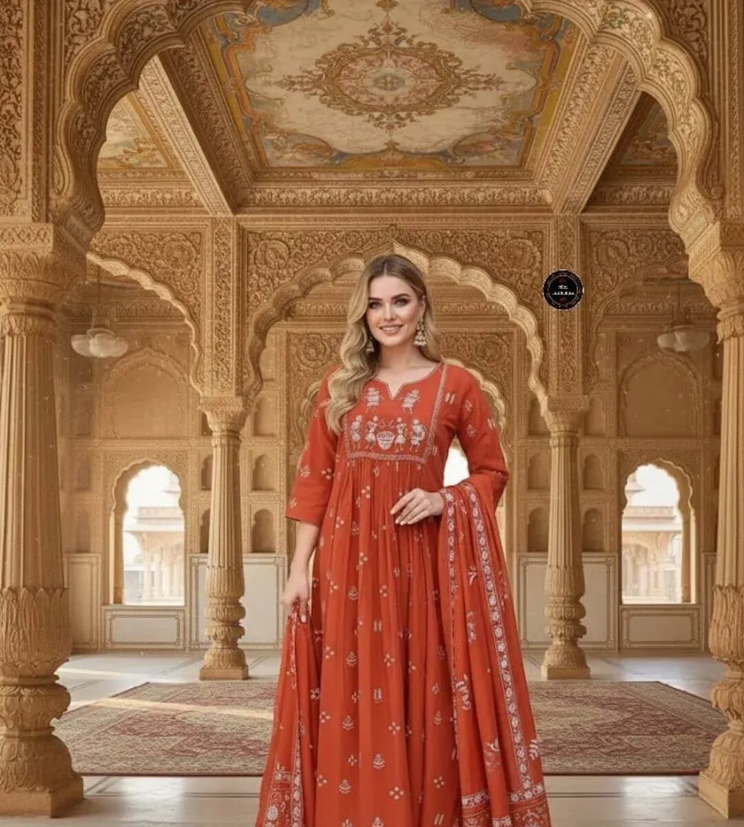 Cotton Women Flared Anarkali Suit Set