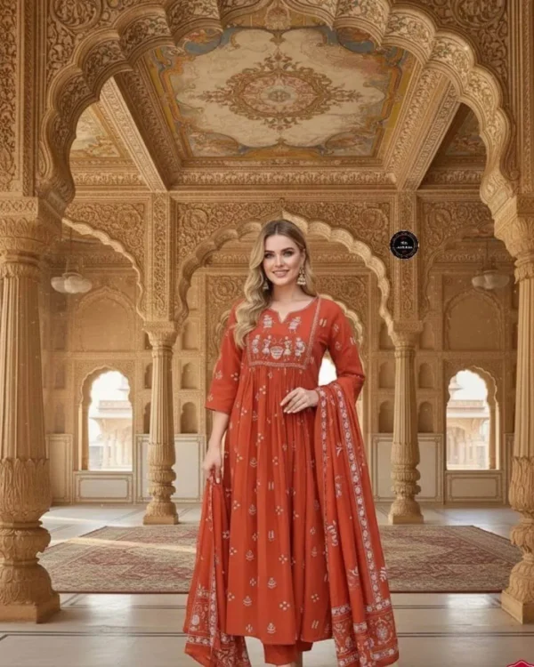 Cotton Women Flared Anarkali Suit Set