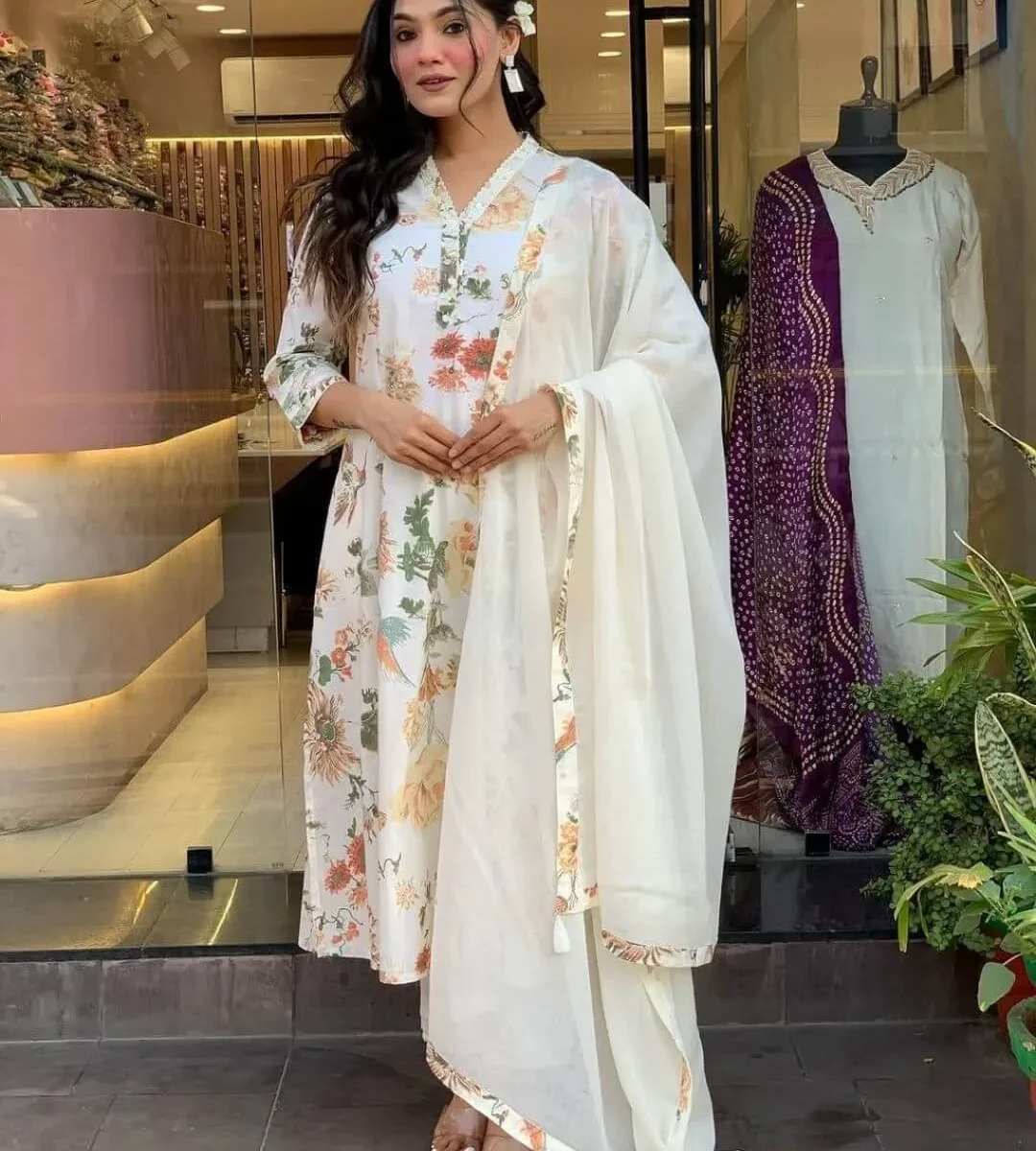 White Digital Print Suit Set