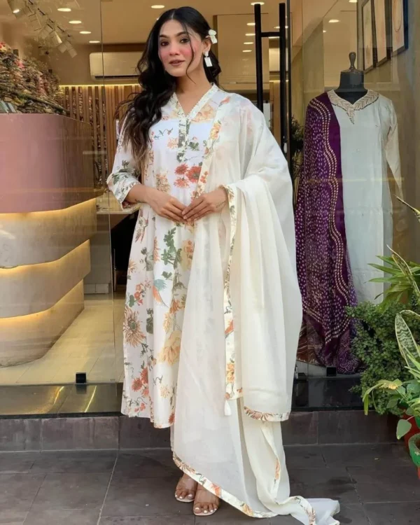 White Digital Print Suit Set