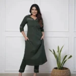 Green Cotton Kurti Plazo Set