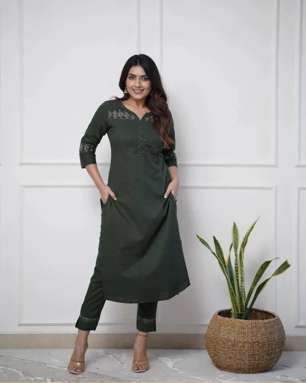 Green Cotton Kurti Plazo Set​
