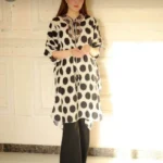 White Black Polka Dot Kurti With Pant Set
