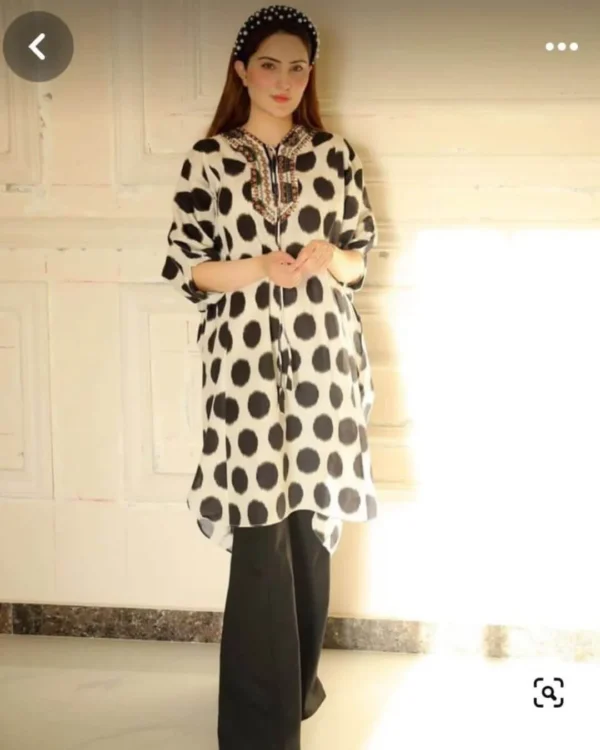 White Black Polka Dot Kurti With Pant Set