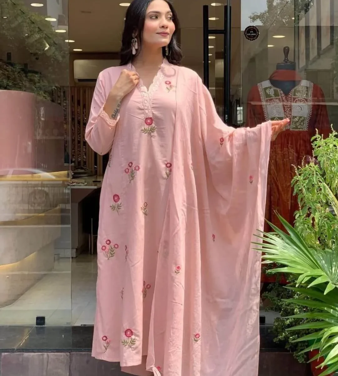 Cotton Floral Print Kurti Pant Dupatta Set