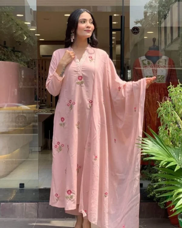 Cotton Floral Print Kurti Pant Dupatta Set