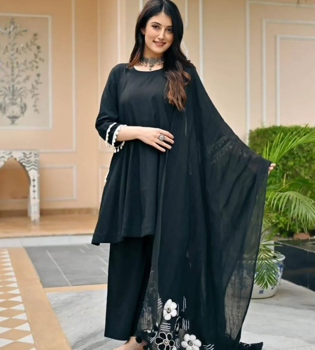 Cotton Black Palazzo Suit Set