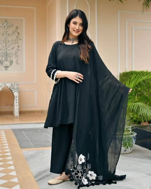 Cotton Black Palazzo Suit Set