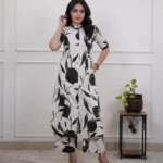 Black And White Printed Kurti With Pant Set
