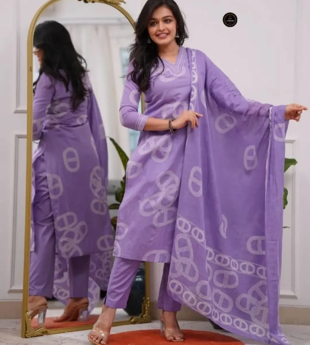 Printed Cotton Kurti Pant Dupatta Set