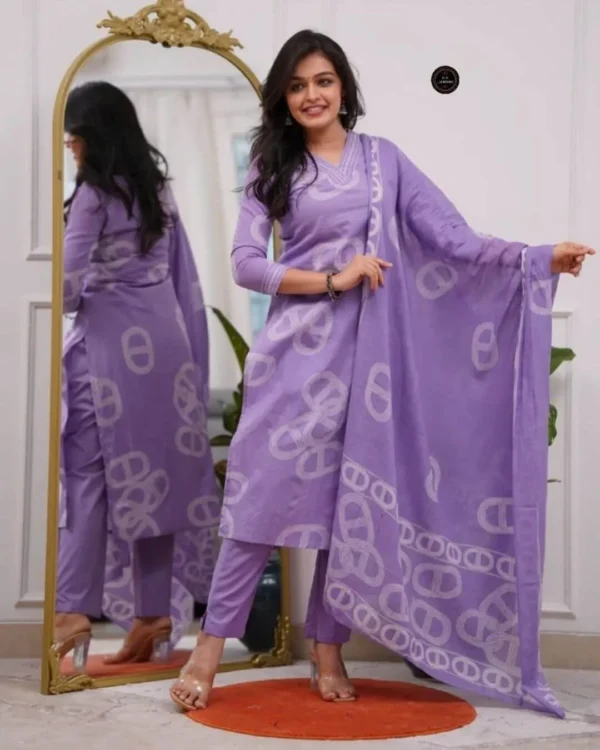 Printed Cotton Kurti Pant Dupatta Set