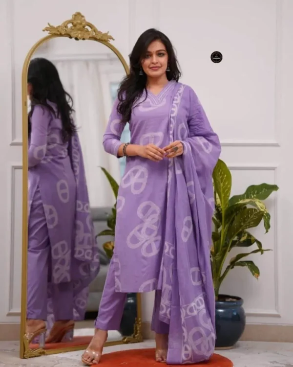 Printed Cotton Kurti Pant Dupatta Set