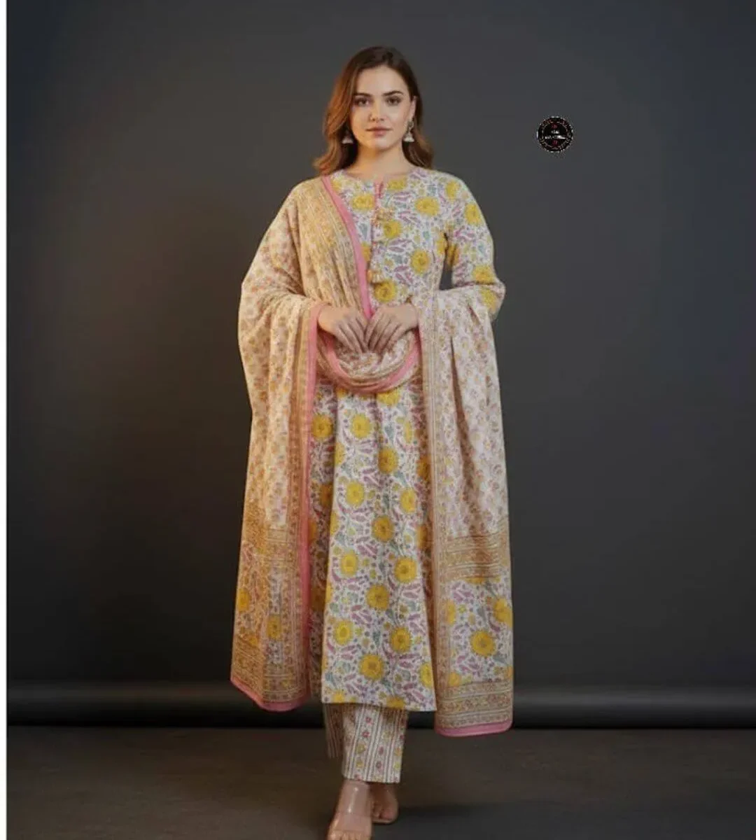 Printed Cotton Kurti Pant Dupatta Set