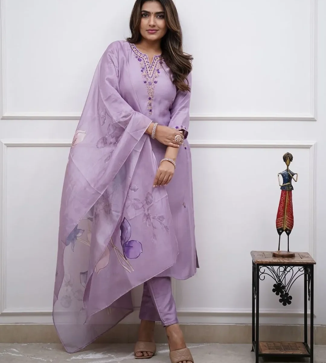 Light Purple Muslin Silk Suit Set