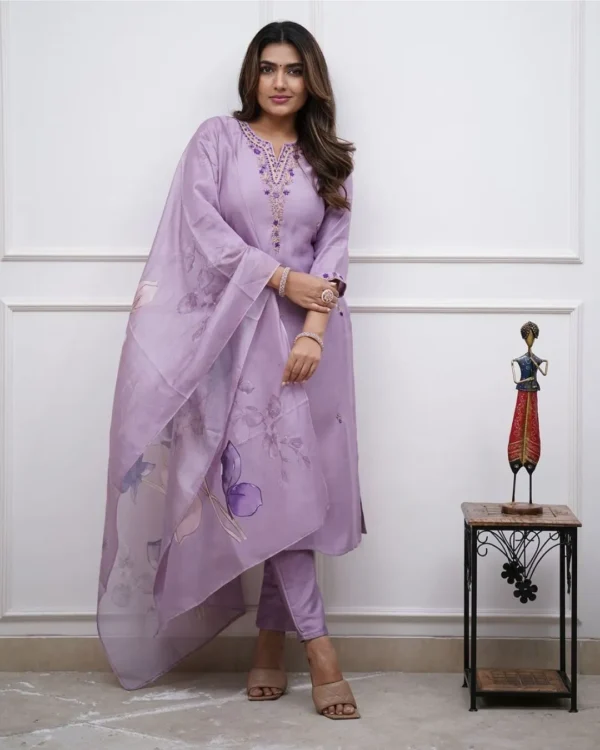 Light Purple Muslin Silk Suit Set