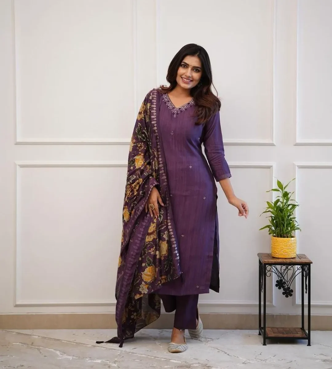 Purple Rayon Salwar Suit Set
