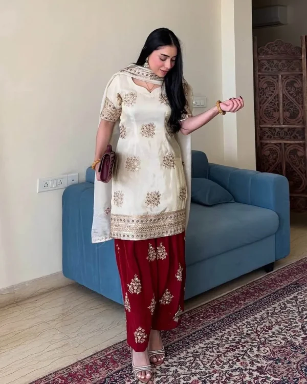 Party Wear Red And White Suit For Women​