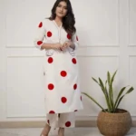White Red Polka Dot Kurti Pant Set