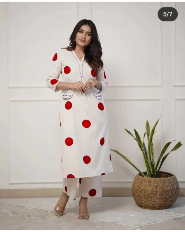 White Red Polka Dot Kurti Pant Set