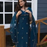 Chanderi Silk Blue Palazzo Kurti​ With Dupatta