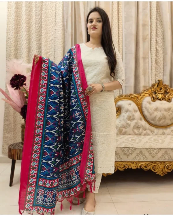 White Suit With Blue Dupatta ​