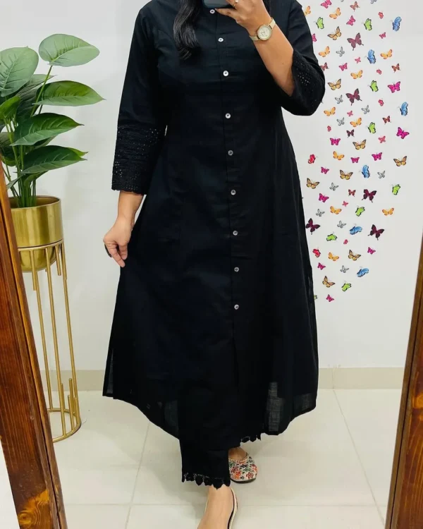 Black Color Cotton Kurti Pant Set
