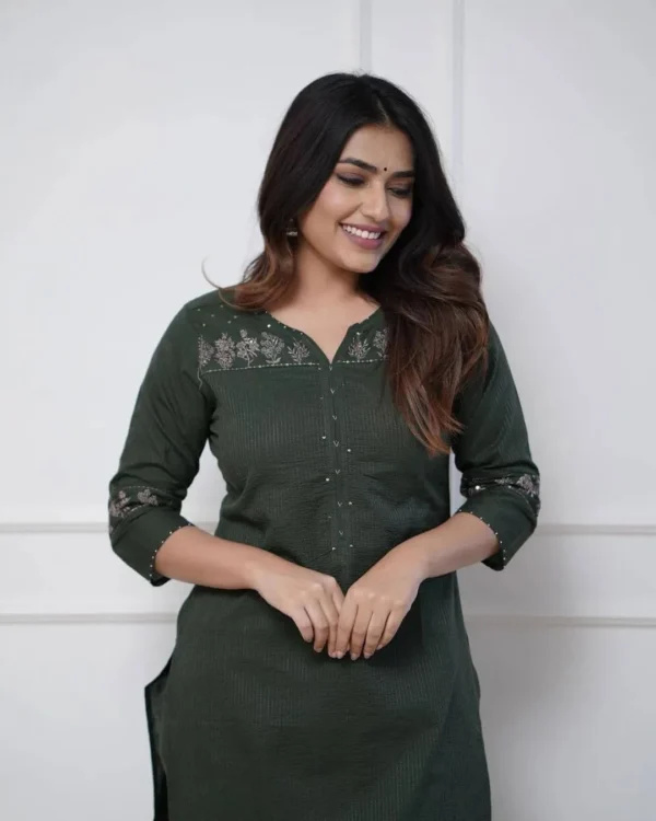 Green Cotton Kurti Plazo Set​