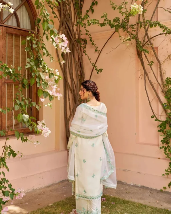 Party Wear White Chanderi Silk Suit Set