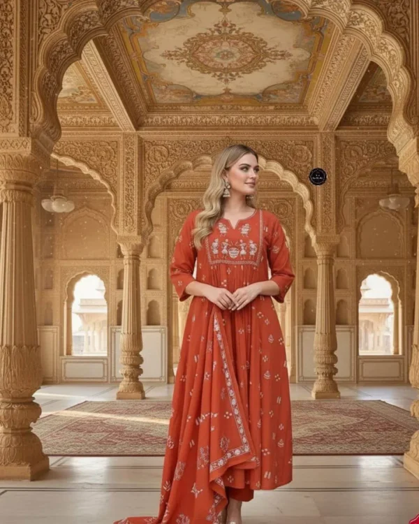 Cotton Women Flared Anarkali Suit Set