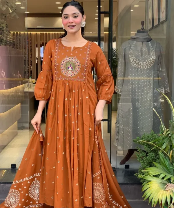 Orange Colour Cotton Kurti​ Pant Dupatta Set
