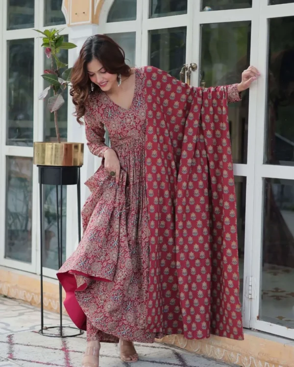 Printed Pure Cotton Anarkali Suit Set