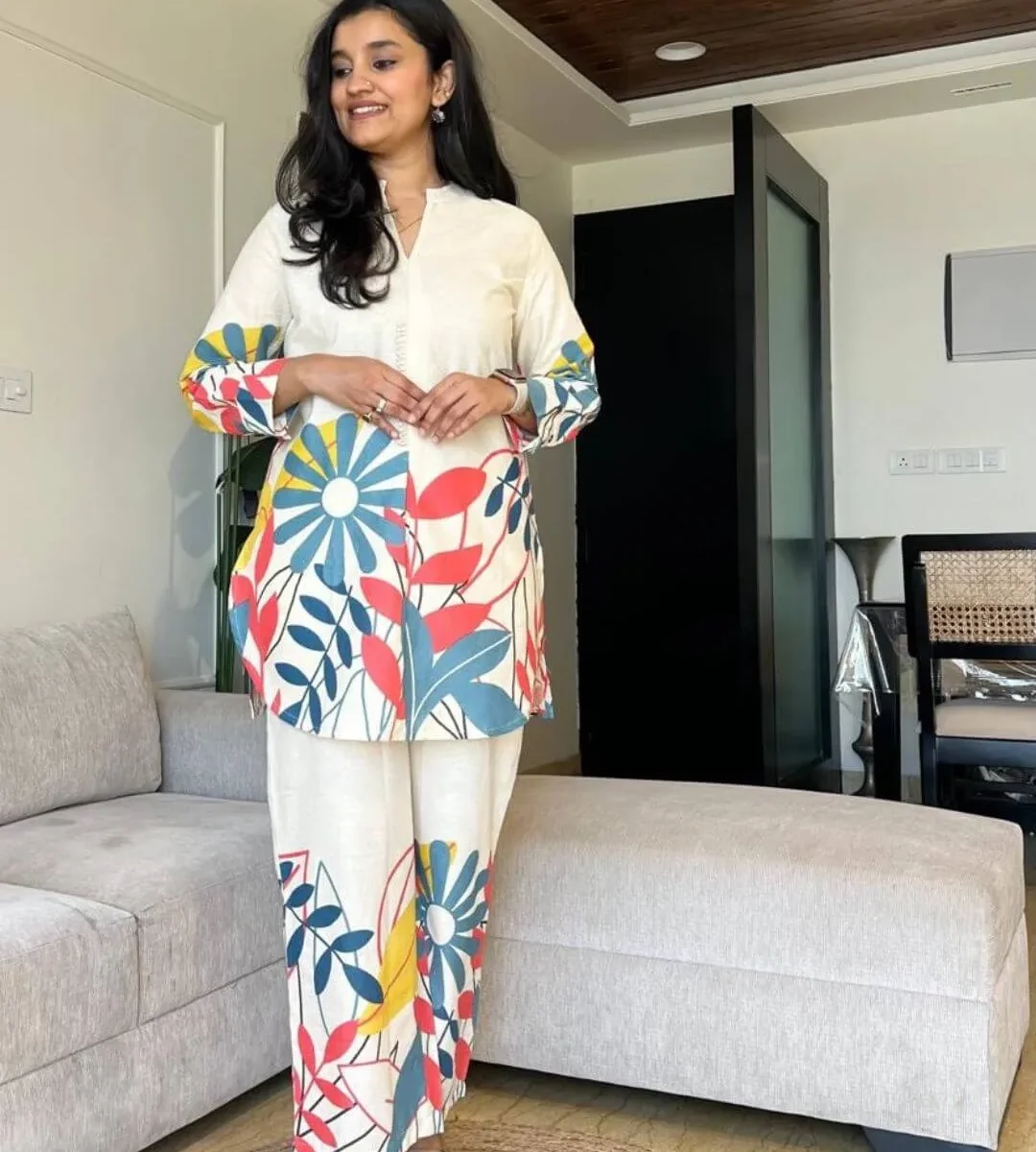 Floral Printed White Co-Ord Set