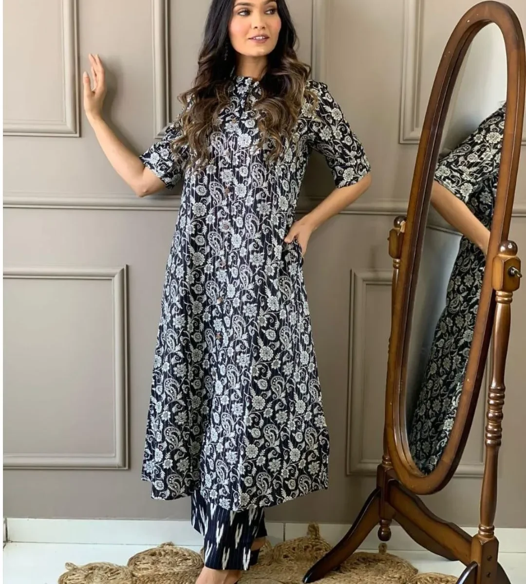 Printed Black & White Kurti Palazzo Set