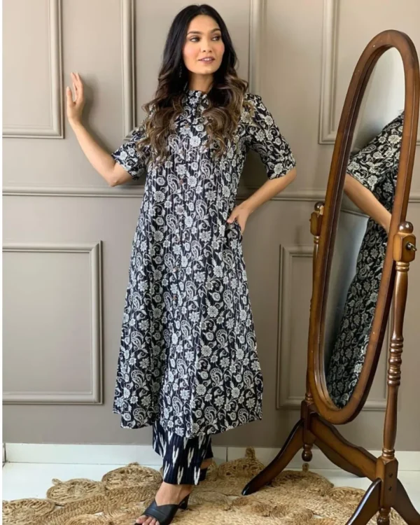 Printed Black & White Kurti Palazzo Set
