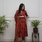 Rust Red Color Cotton Suit Set