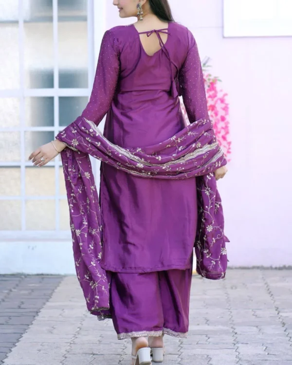 Purple Party wear Chinon Suit Set