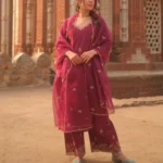 Chanderi Silk Maroon Palazzo Kurti​ With Dupatta