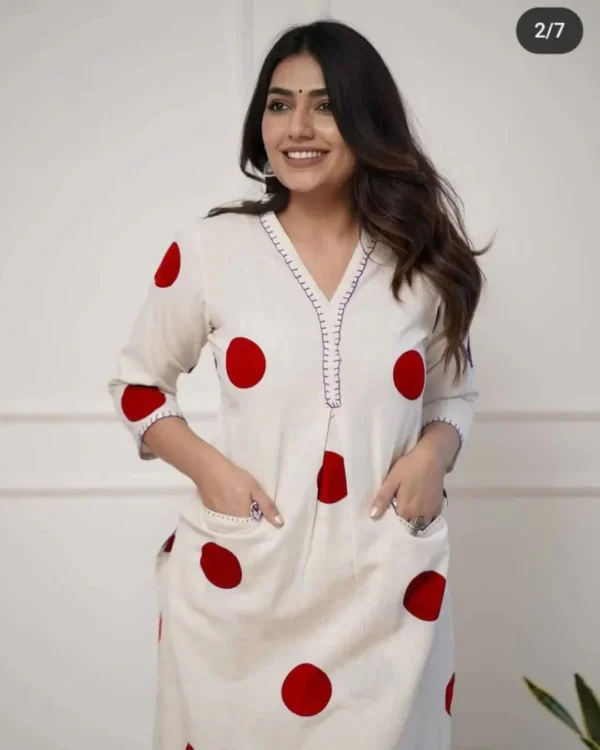 White Red Polka Dot Kurti Pant Set