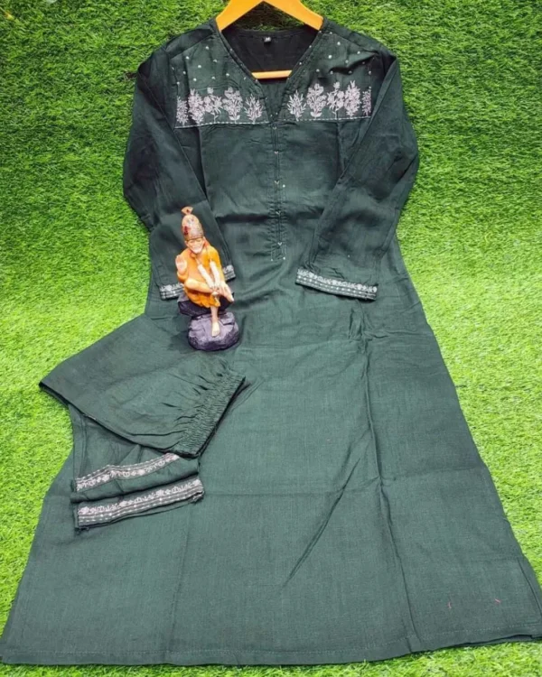 Green Cotton Kurti Plazo Set​