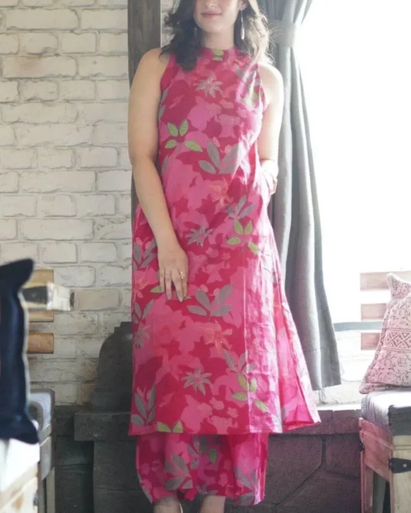 Cotton Pink Sleeveless Kurti Palazzo Set​