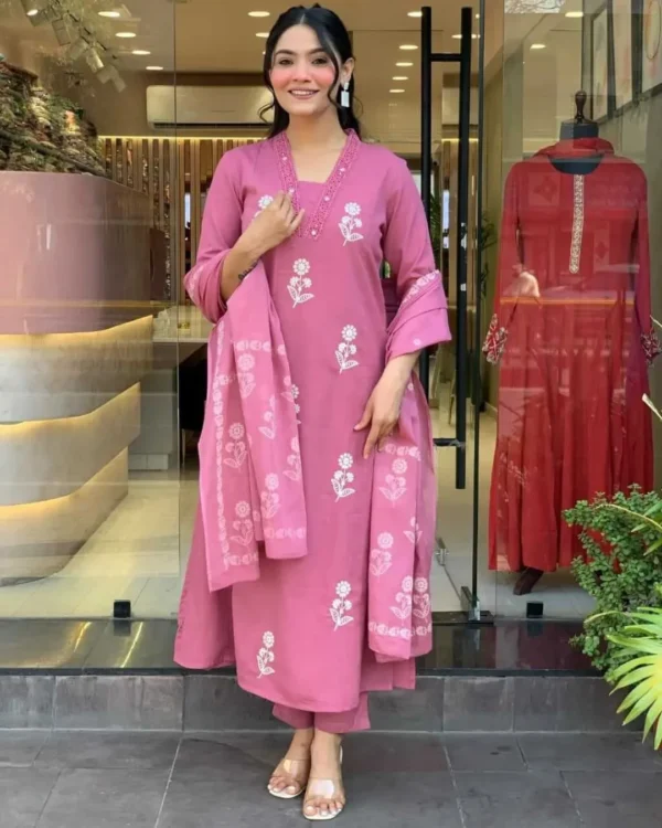 Floral Printed Pink Cotton Suit Set​