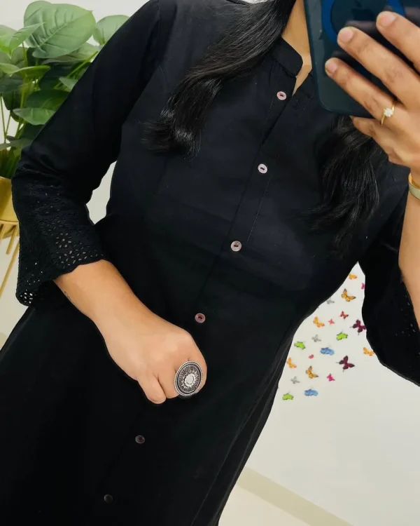 Black Color Cotton Kurti Pant Set